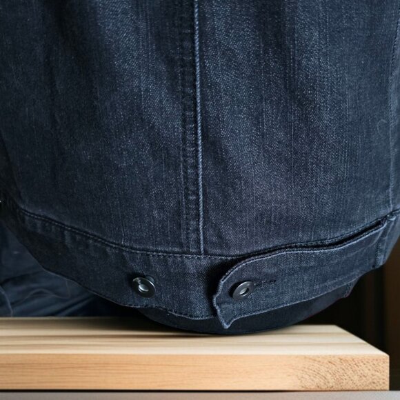 NEW BOWIE (LG) Black Denim Embroidered Metal Button Up Stretch Bomber Jacket - Picture 6 of 10